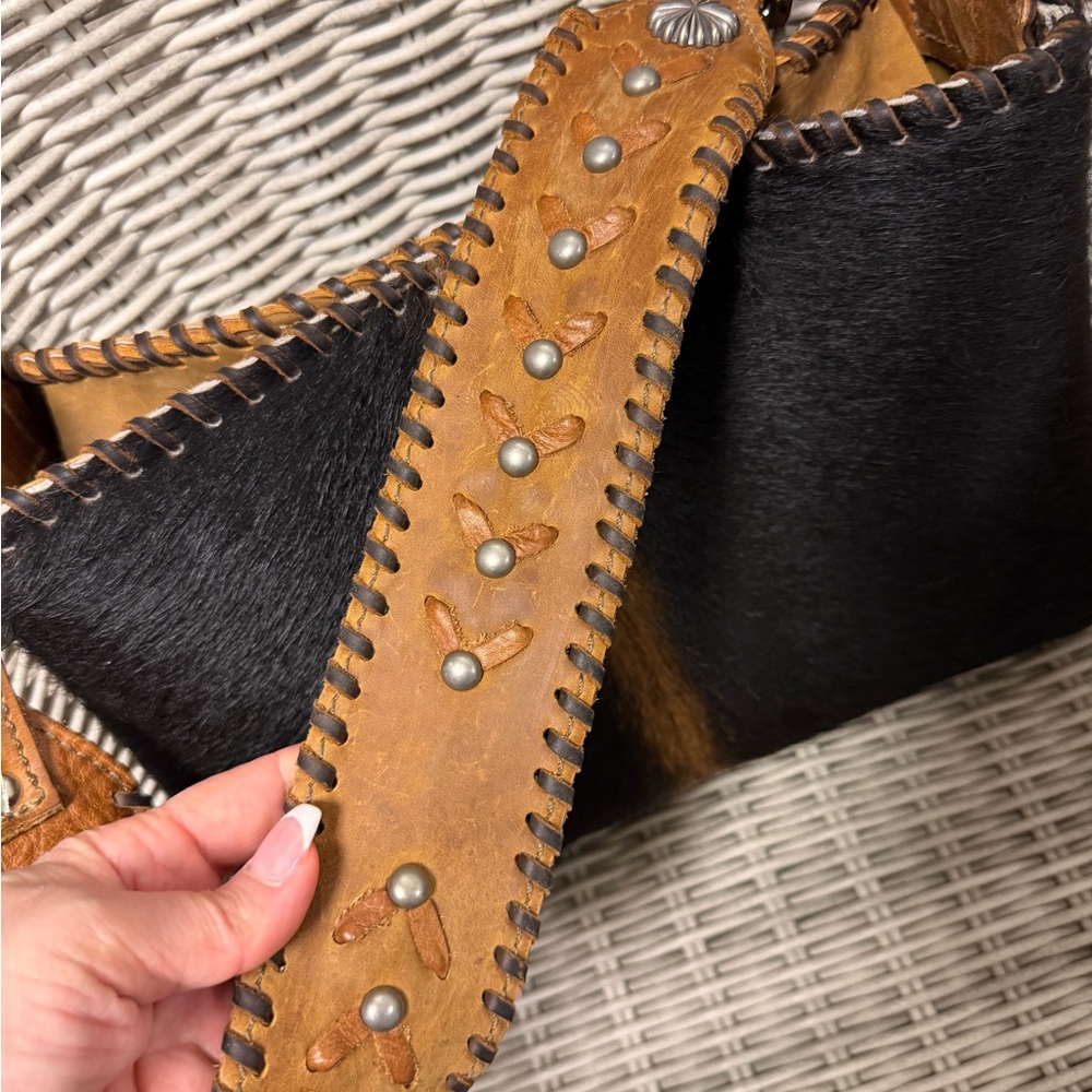 Leather Black Purse Cowhide Bag with Tan Accent DCL Custom Design Leather - Picture 3 of 8